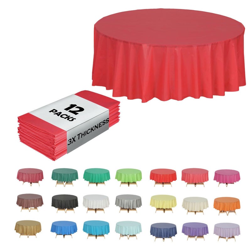 EVER SHINE Evershine (12-Pack Heavy Duty Plastic Table Covers Tablecloth (Reusable) (Round 84", Red) - Image 1